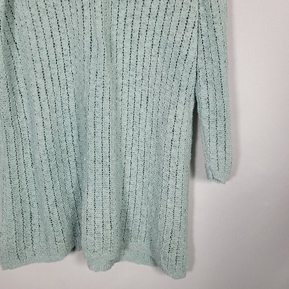 J. Jill Women's Textured Blue 3/4 Sleeve Open-Stitch V Neck Sweater Sz L Petite - Picture 4 of 14